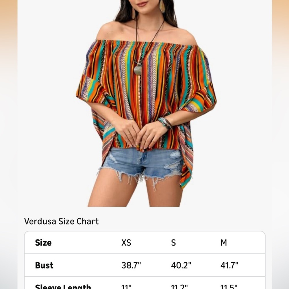 Verdusa Boho Off-Shoulder Striped Women’s Top - Multicolor Sz M - Picture 4 of 7